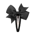 Minimalist black grosgrain ribbon bow hair clip with fully wrapped fabric metal base - Black