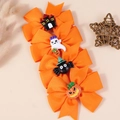 Halloween Haarspangen aus orangefarbenem Ripsband mit Geist-, Spinne- und Kürbis-Motiven - Oranger Stil