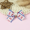 Handmade white polyester bow with pink hearts and blue lace trim for hair accessories - White Pink Heart Blue Lace (#10)