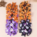 Halloween ribbon bow hair clips set featuring pumpkin ghost and spider prints - Halloween Theme Full Series Styles