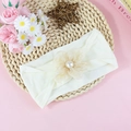 Elastic off-white baby headband with large mesh flower and delicate pearl embellishments - Off White