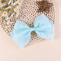 Handmade light blue satin double layer bow hair accessory with shimmering glitter stones - Light Blue (Style 5)