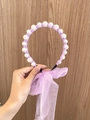 Cerchietto viola per bambina con perle bianche e nappe lunghe in tulle a fiocco - Viola