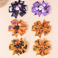 Set of 6 Halloween hair bows for girls with pumpkin, ghost, and bat resin decorations - Halloween Theme Assorted Styles