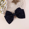 Barrette à cheveux faite main noire à pois sur un fond décoratif en paille tressée - Grande Pince à Cheveux Nœud à Paillettes / Noir