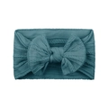 Soft elastic baby headband with a large knitted bow in a dark teal green finish - Dark Cyan (#20)
