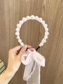Cerchietto per bambine con fiocco in tulle rosa e perle bianche, accessorio antiscivolo elegante - Rosa Chiaro