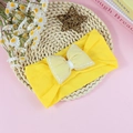 Bright yellow elastic baby headband with a large checkered bow and delicate lace trim - Yellow
