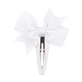 Minimalist white grosgrain ribbon bow hair clip with metal BB grip for children - White