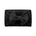 Soft black cable-knit baby headband with elastic wide band and large bow decoration - Black (#22)