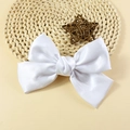 Elegant white satin ribbon bow accessory with a silky finish for hair clips and hats - White