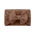 Brown knitted baby headband with a soft cable knit bow for infants and toddlers - Medium Brown (#24)