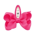 Bright pink ribbed grosgrain ribbon bow hair clip with silver metal BB snap back - Rose Red