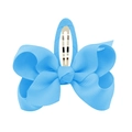 Sky blue ribbed grosgrain ribbon bow hair clip with silver metal snap fastener - Light Blue