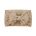Elastic baby headband with large bow in soft light brown knit with cable pattern - Light Coffee (#26)