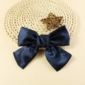 Classic navy blue satin bow hair clip with polished silk texture and elegant design - Navy Blue