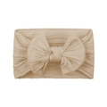 Elastic baby headband with large bow in beige soft cable knit fabric for infants - Beige (#27)