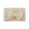 Soft cream-colored knitted baby headband with a wide elastic bow for newborns - Off White (#28)