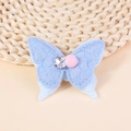 Blauer Schmetterling Haarschmuck mit Blumenmuster, rosa Pompon und Kristallstein - Himmelblau (#2)