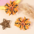 Halloween Haarspangen Set mit orangefarbenen Schleifen, Spinnen und Kürbis-Motiv - Orange Spinne Kürbis Stil (#2)