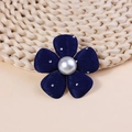 Flor de tela acolchada azul marino de 5 pétalos con perla y diamantes para manualidades DIY - Azul Oscuro (#2)