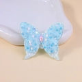 Light blue butterfly fabric patch with silver sequins and a purple center gem - Light Blue