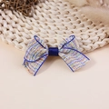 Handmade colorful tweed plaid bow accessory with navy ribbon center for DIY crafts - Multi-color Tweed Style (#2)