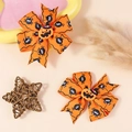 Halloween-Haarspangen mit orangefarbenen Schleifen, Spinnendruck und Kürbis-Hexenhut - Orange Zauberer Kürbis Stil (#4)
