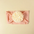Fascia per neonati in nylon rosa elastico con un grande fiore in rete crema - Rosa con Fiore Crema