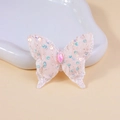 Pink velvet butterfly patch with iridescent sequins and center gem for hair accessories - Light Pink