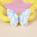 Blue sequin butterfly lace patch with iridescent rhinestone for DIY hair accessories - White With Sky Blue Sequins