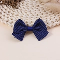 Handmade navy blue checkered bow with white dots accessory for hair and clothing - Navy Dotted Stripe Style (#3)