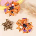 Halloween bow hair clips set with orange Cute Spook ribbon and black cat decoration - Orange Black Cat Ghost Style (#5)