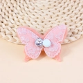 Pink double-layer butterfly hair accessory with floral lace and sparkling faux diamond - Light Pink (#6)