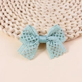 Mint green lace bow with satin ribbon center in a sweet pastoral style handmade accessory - Mint Green Hollow Style (#5)