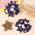 Halloween Day of the Dead hair bow clips featuring cartoon skeletons and ghosts set - Black Skeleton Ghost Style (#6)