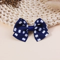 Handmade navy blue checkered bow hairclip with white square dots on grosgrain ribbon - Navy Square Polka Dot Style (#5)