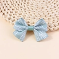 Mint green fabric bow accessory with white jacquard letter pattern and satin texture - Mint Green Jacquard Letter Style (#6)