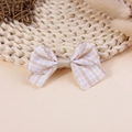 Beige and white plaid fabric bow accessory with center satin tie for DIY hair crafts - Beige White Tiny Plaid Style (#6)