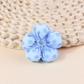 Handmade light blue plaid flower accessory with navy polka dots for DIY garment sewing - Sky Blue