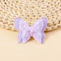 Detail view of double-layer lavender sequin butterfly patch with small floral embroidery - Lavender