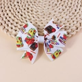 White grosgrain ribbon hair bow with colorful Back to School printed patterns - White Back To School Style
