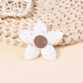 Five-petal fabric flower accessory with white lace petals and brown woven center stone - White (#7)