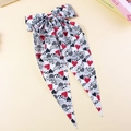 Elegant white floral long ribbon hair clip with red and black heart prints - Red and Black Heart Print (#2)