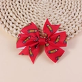 Red ribbon hair clip with cute cartoon pencil print for girls in a stylish hexagon bow - Red Pencil Style