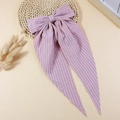 Barrette à nœud rayé rose avec de longs rubans élégants pour une queue de cheval haute - Rose avec Rayures (#2)