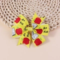 Yellow hair bow with red apple print and A+ Kid text on ribbed ribbon for girls - Yellow A+ Kid Style