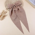 Barrette à cheveux grand nœud à rayures marron clair avec de longs rubans fluides - Café Clair avec Rayures (#3)