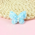 Light blue butterfly sequin applique with faux pearls for DIY crafts and accessories - Light Blue