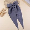 Barrette à nœud rayé bleu-gris avec de longs rubans flottants pour cheveux de style coréen - Gris Bleu avec Rayures (#4)